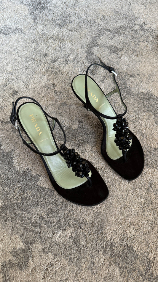 Prada SS2003 silk embellished heels