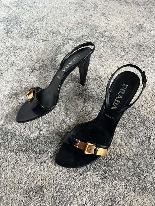Prada 1990’s gold buckle heels