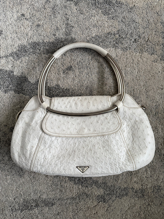 Prada SS2003 ostrich leather metal handle bag