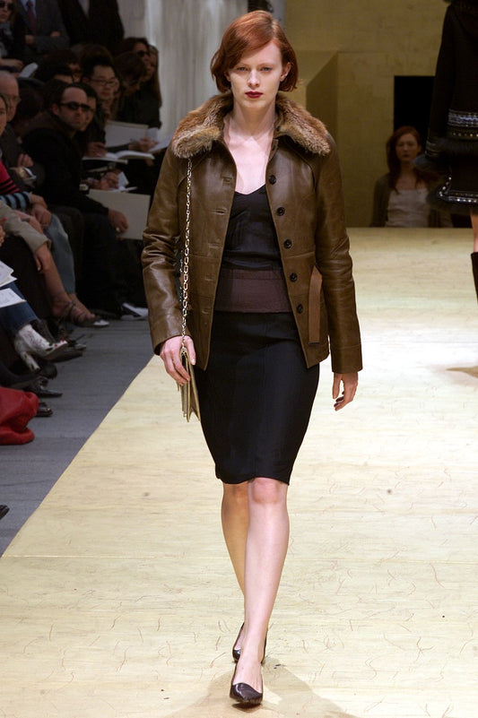 Louis Vuitton FW2002 leather fur collar jacket