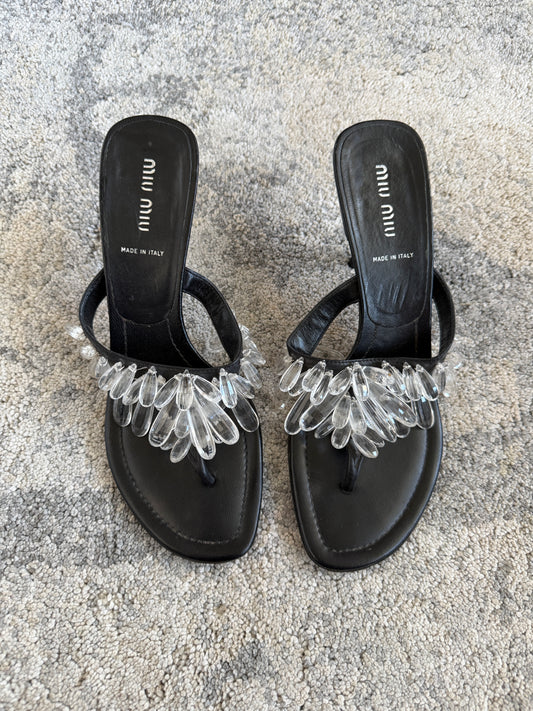 Miu Miu 2000’s crystals flip flop heels
