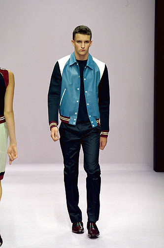 Miu Miu SS2000 leather & mesh varsity jacket