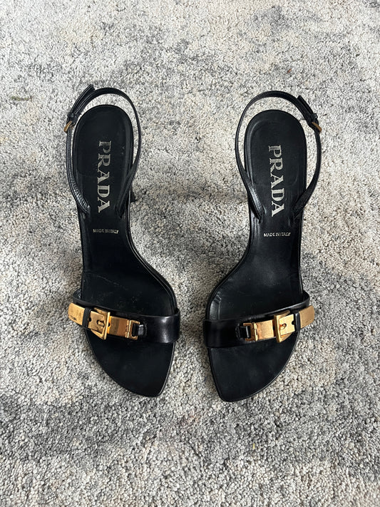 Prada 1990’s gold buckle heels