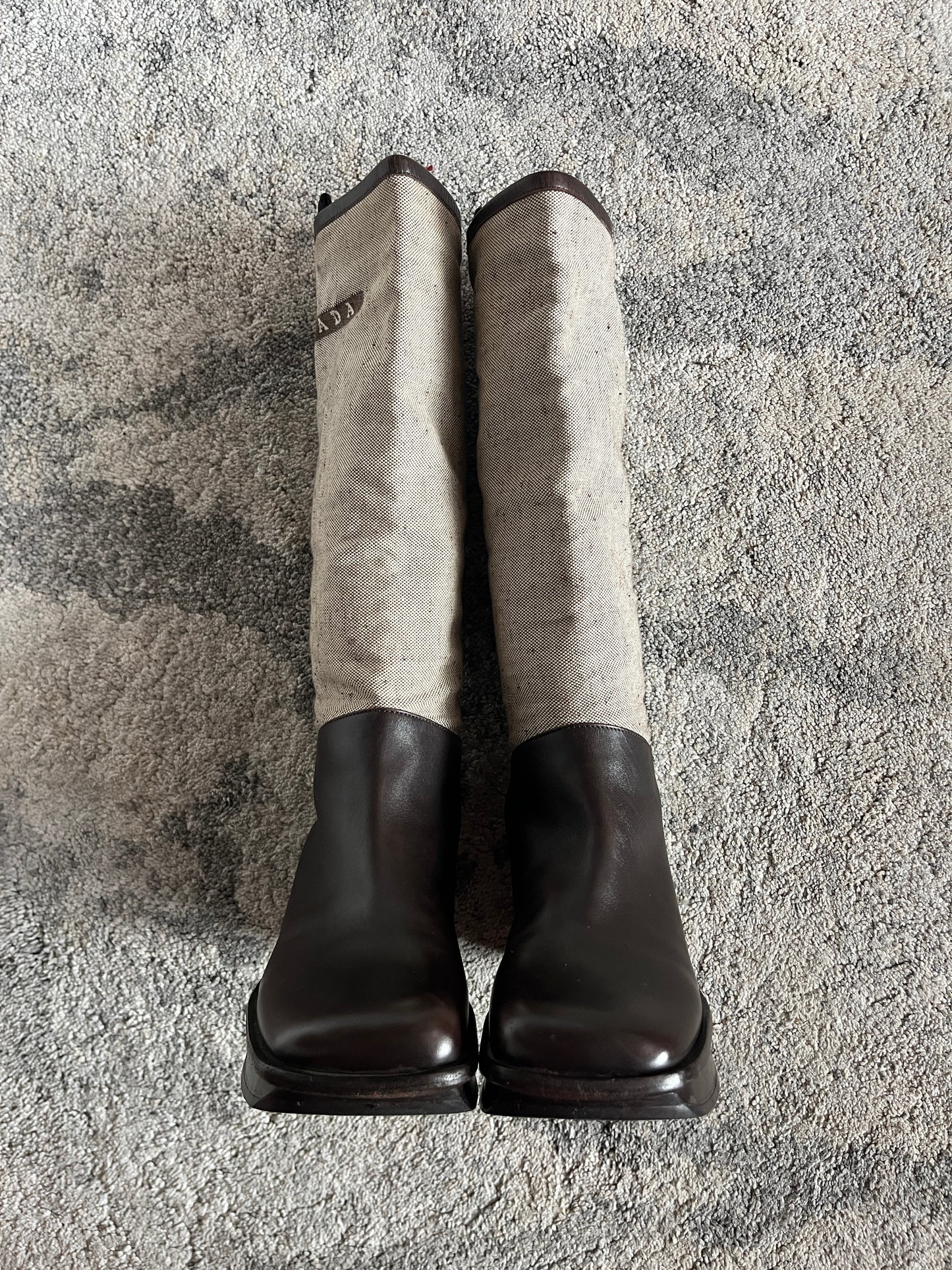 Prada SS1999 runway linen & leather boots