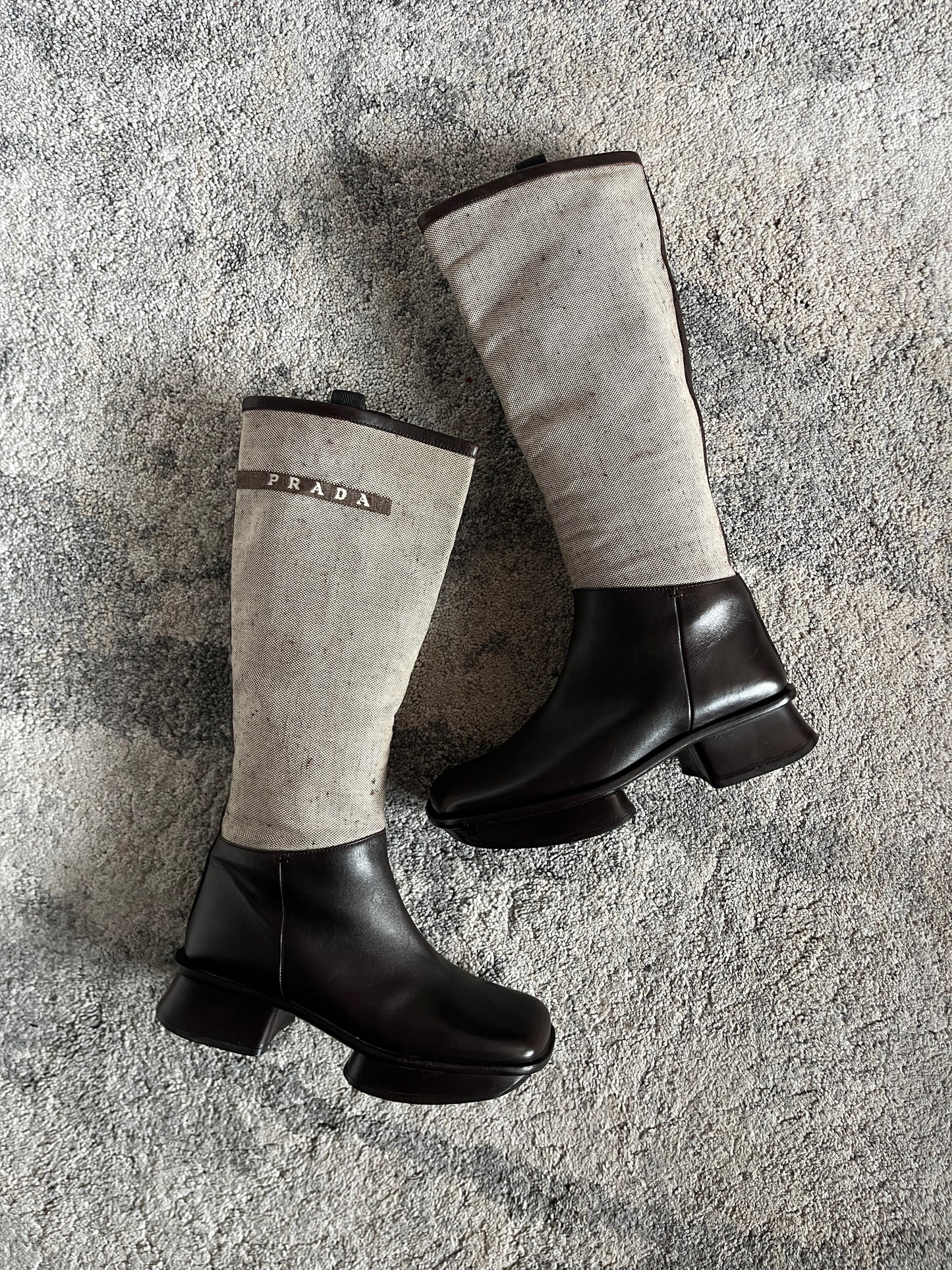 Prada SS1999 runway linen & leather boots