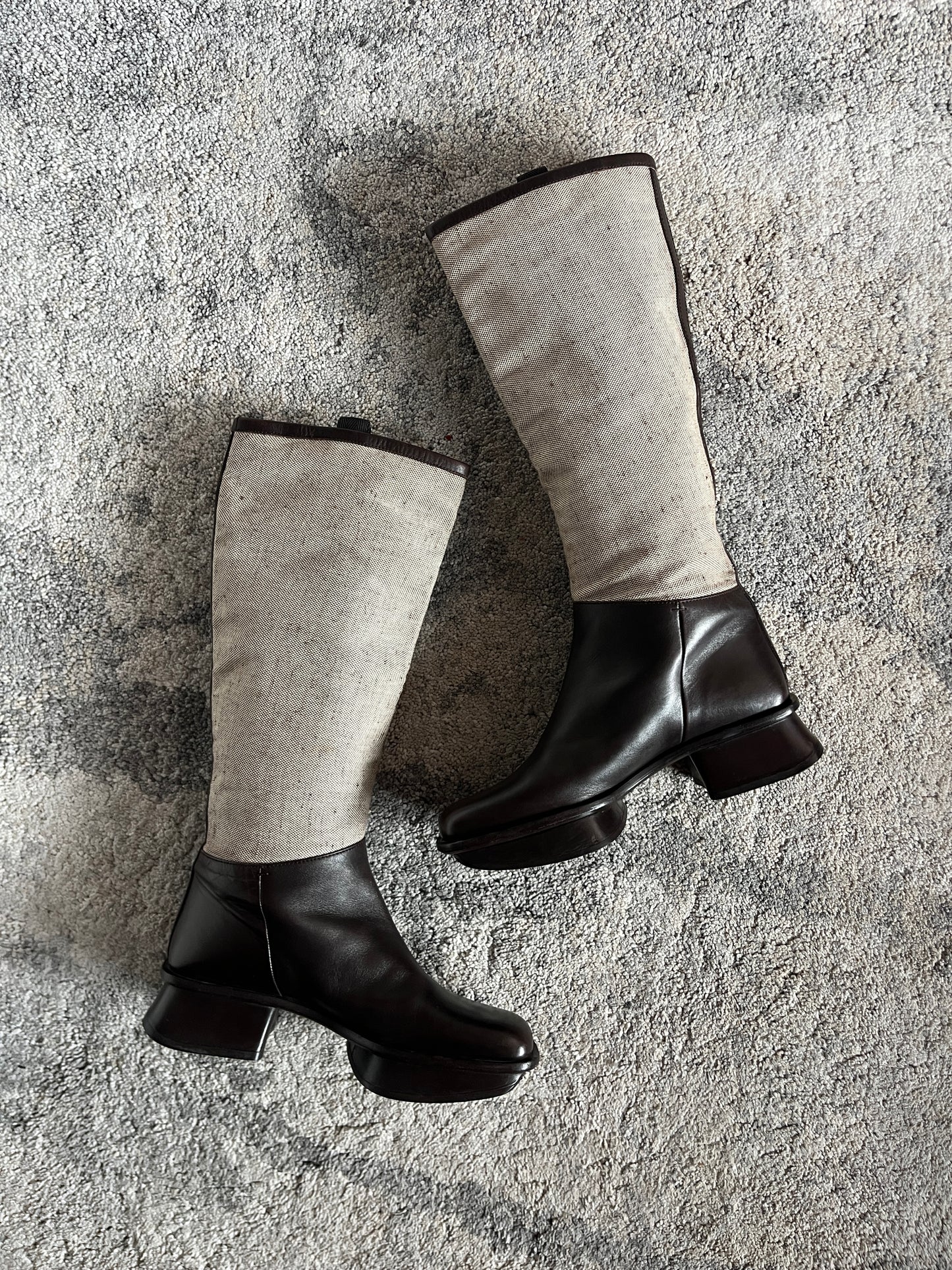 Prada SS1999 runway linen & leather boots