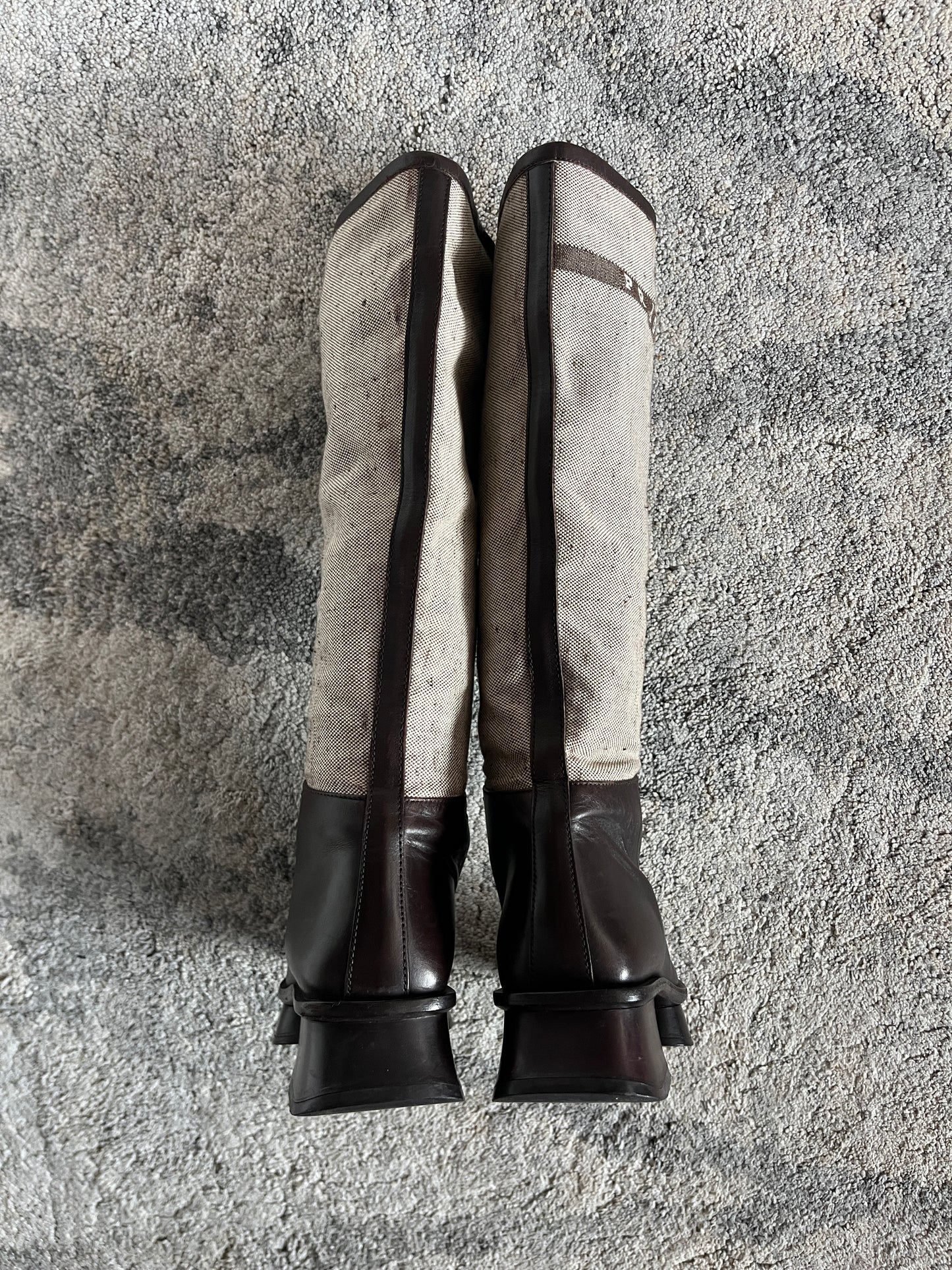 Prada SS1999 runway linen & leather boots