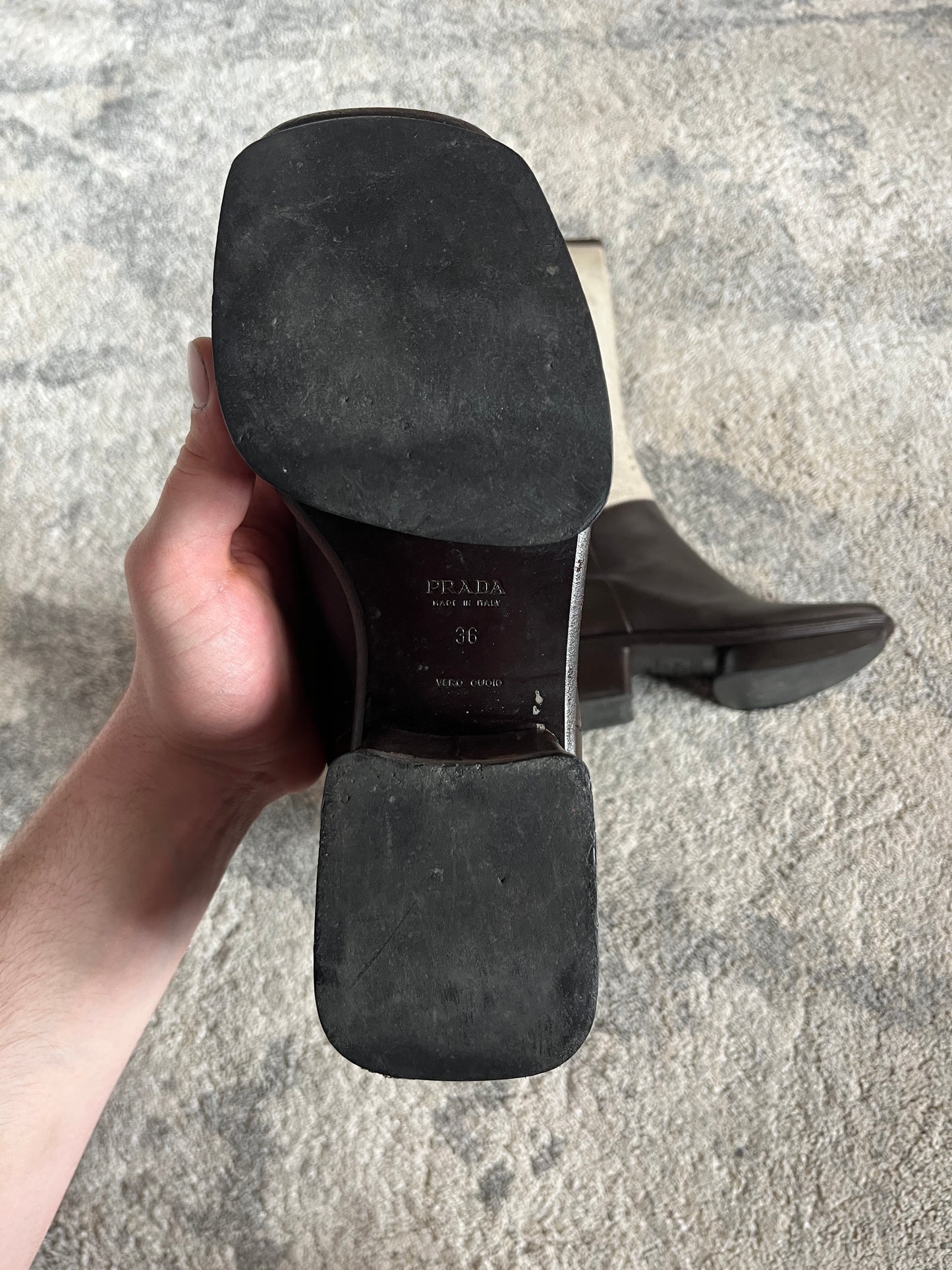 Prada SS1999 runway linen & leather boots