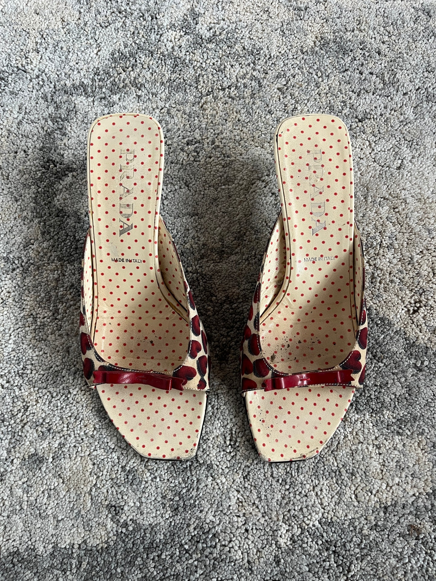 Prada SS2000 heart silk mules
