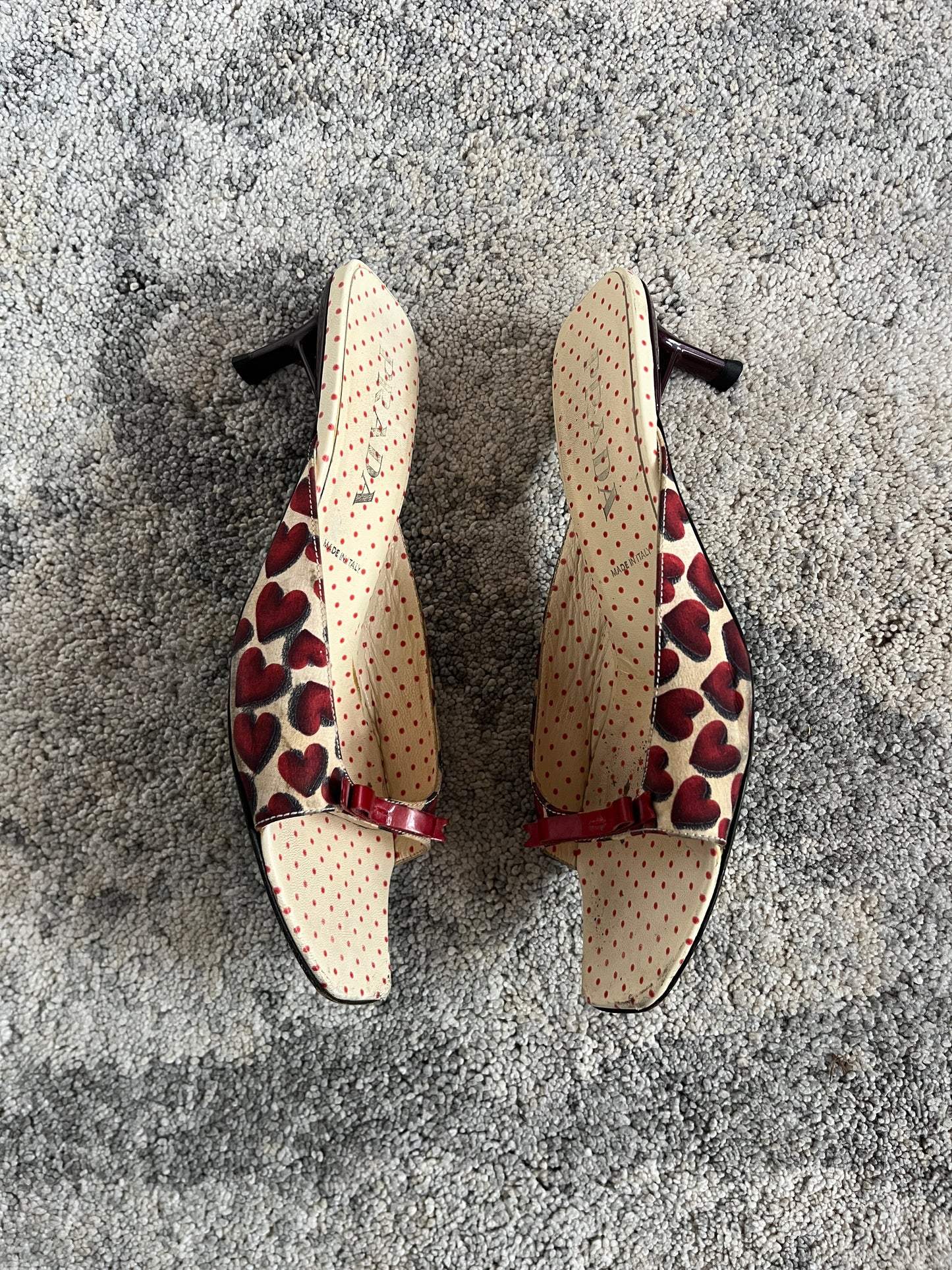 Prada SS2000 heart silk mules