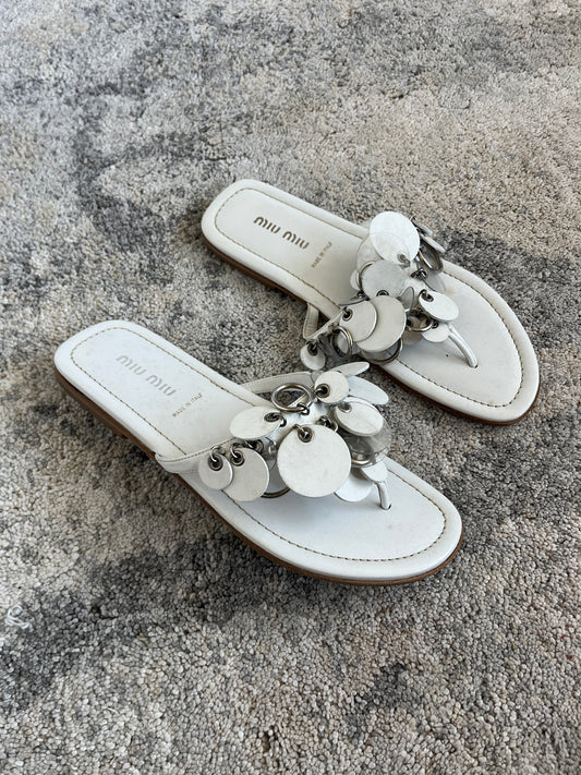 Miu Miu 2000's leather sequins flip flop
