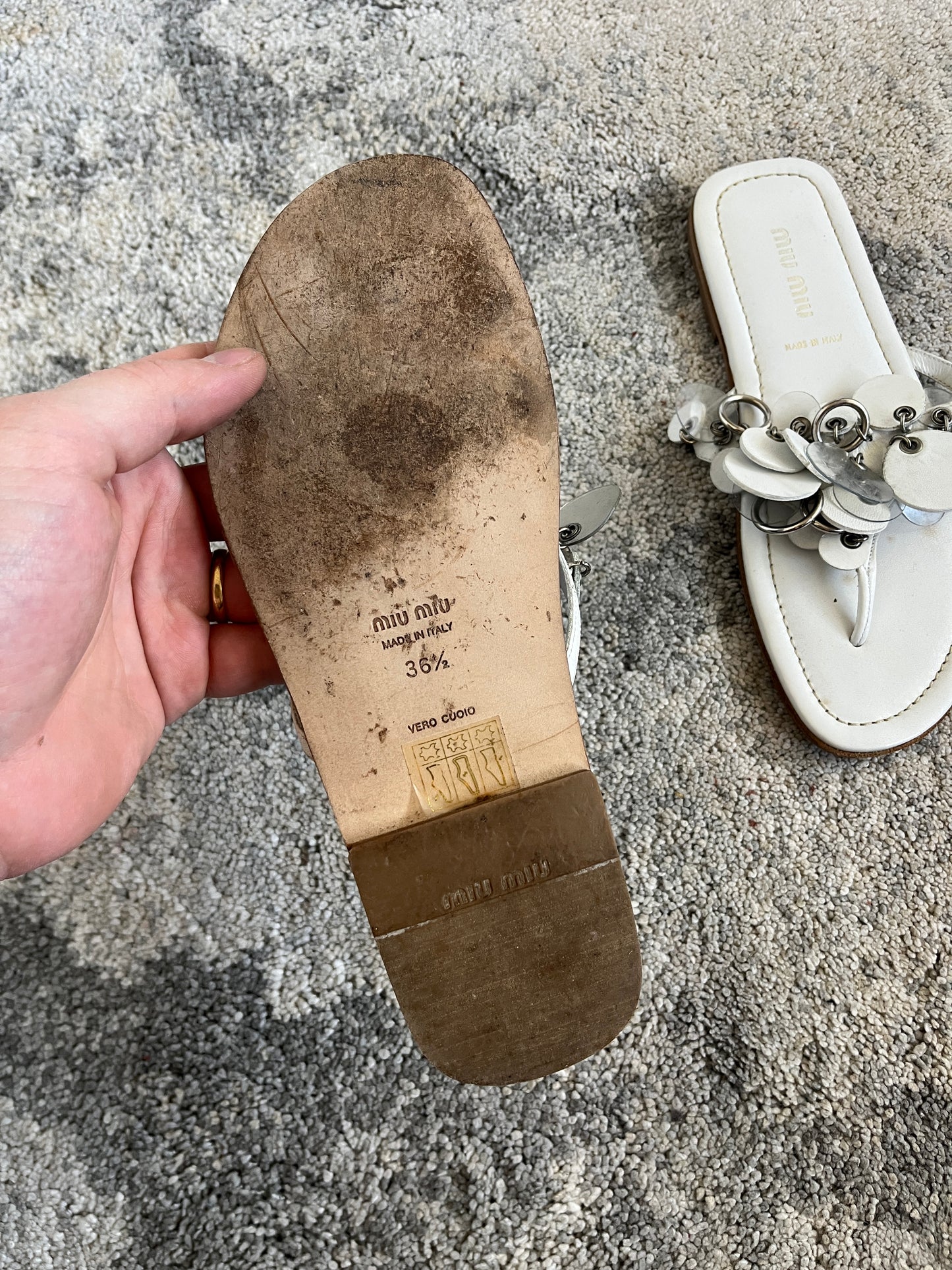 Miu Miu 2000's leather sequins flip flop