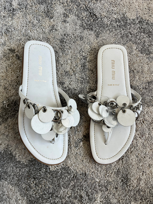 Miu Miu 2000's leather sequins flip flop