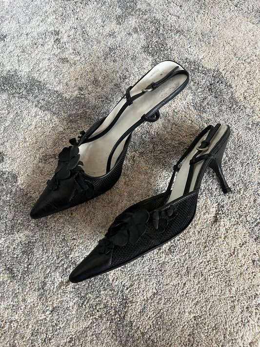 Miu Miu 2000's mesh & leather kitten heels