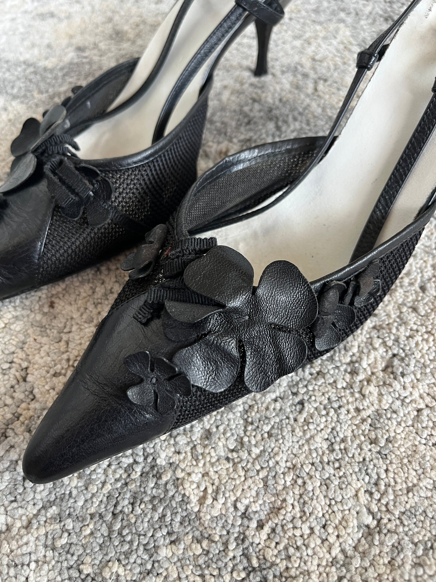 Miu Miu 2000's mesh & leather kitten heels