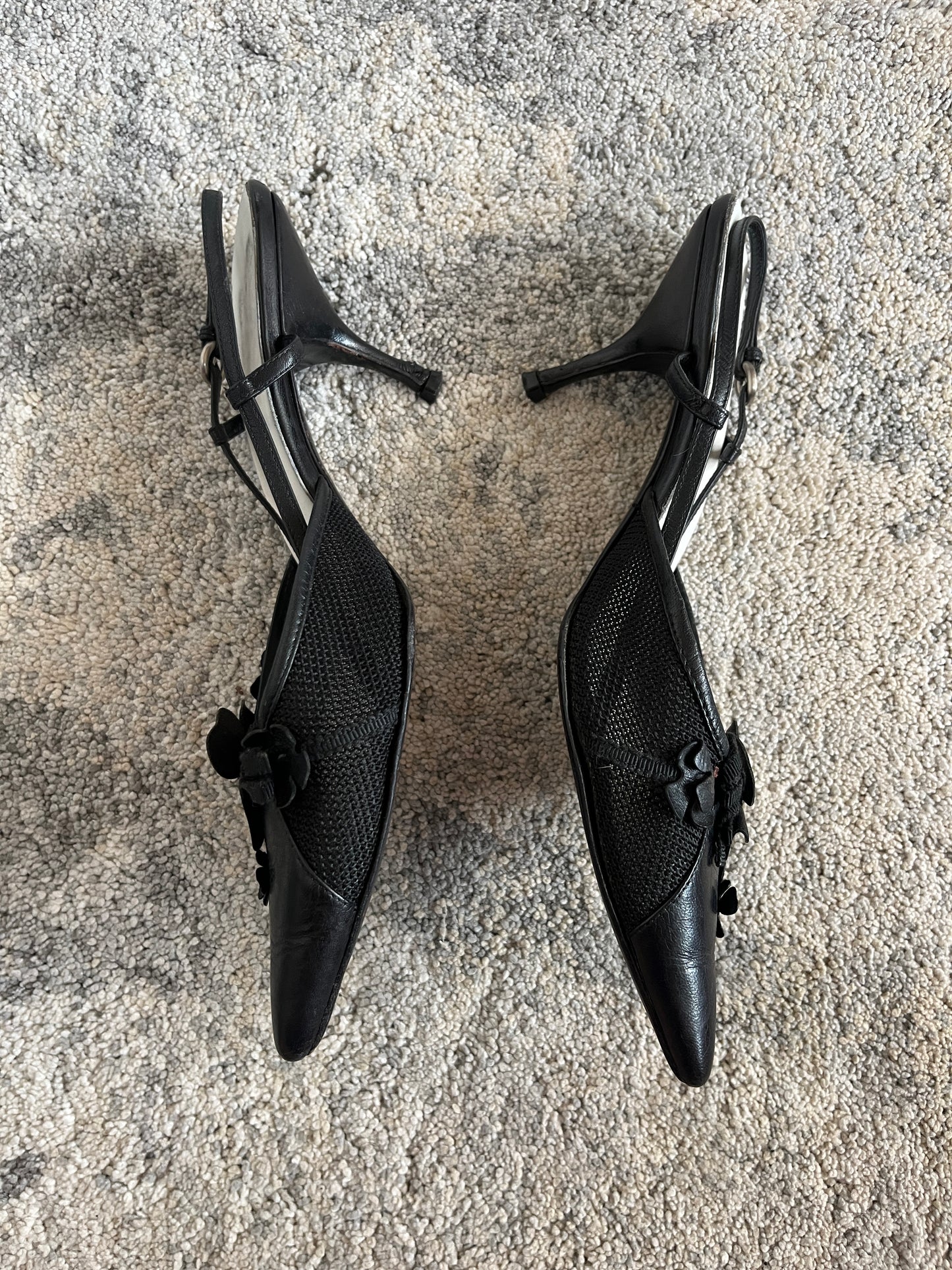 Miu Miu 2000's mesh & leather kitten heels