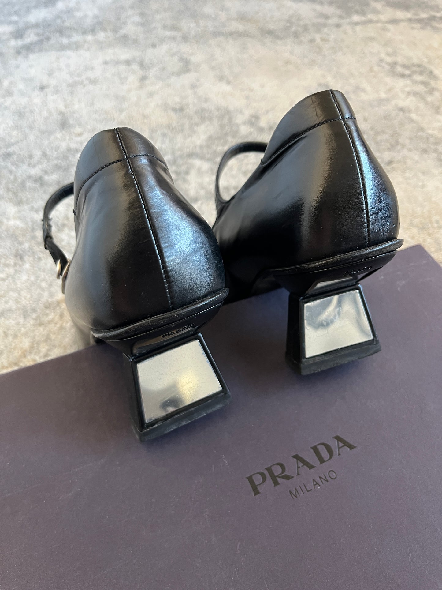 Prada 1999 leather & mirror heels
