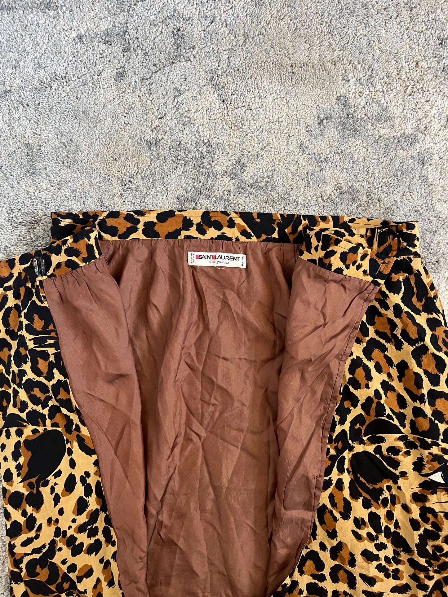 Yves Saint Laurent FW1986 leopard print silk skirt