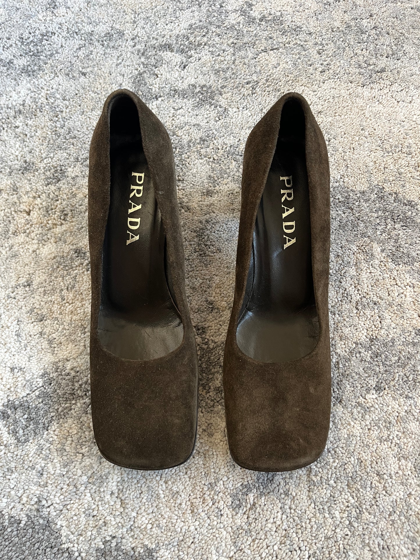 Prada 1999 suede metallic heels