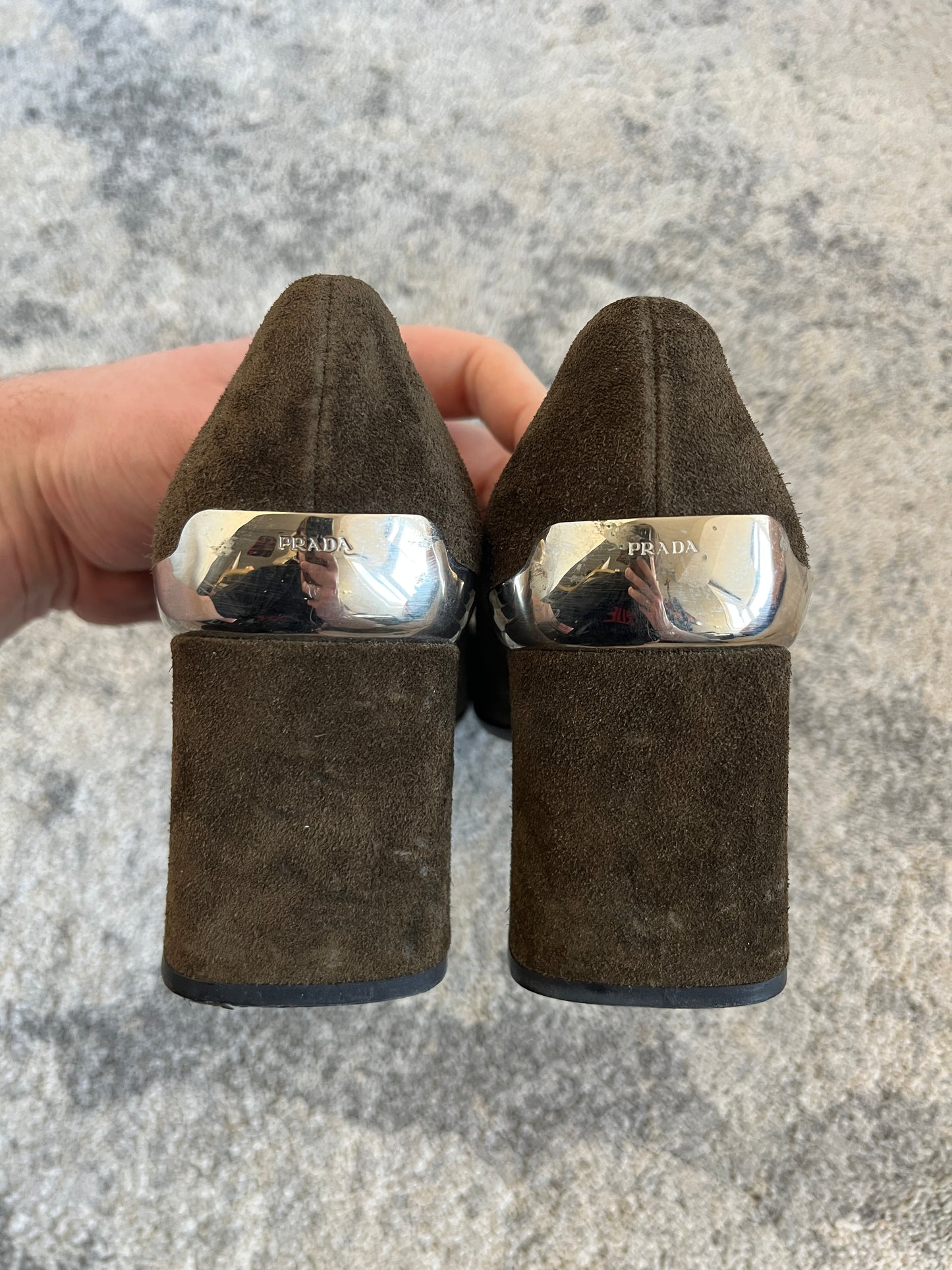 Prada 1999 suede metallic heels