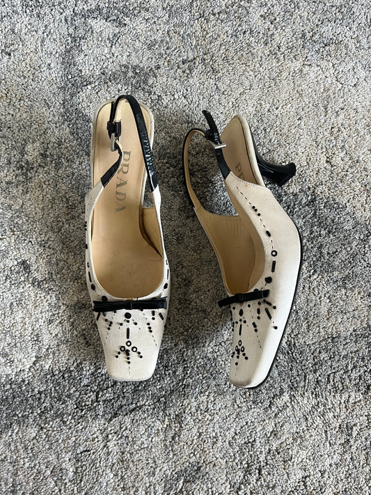 Prada 1990's silk & pearls heels