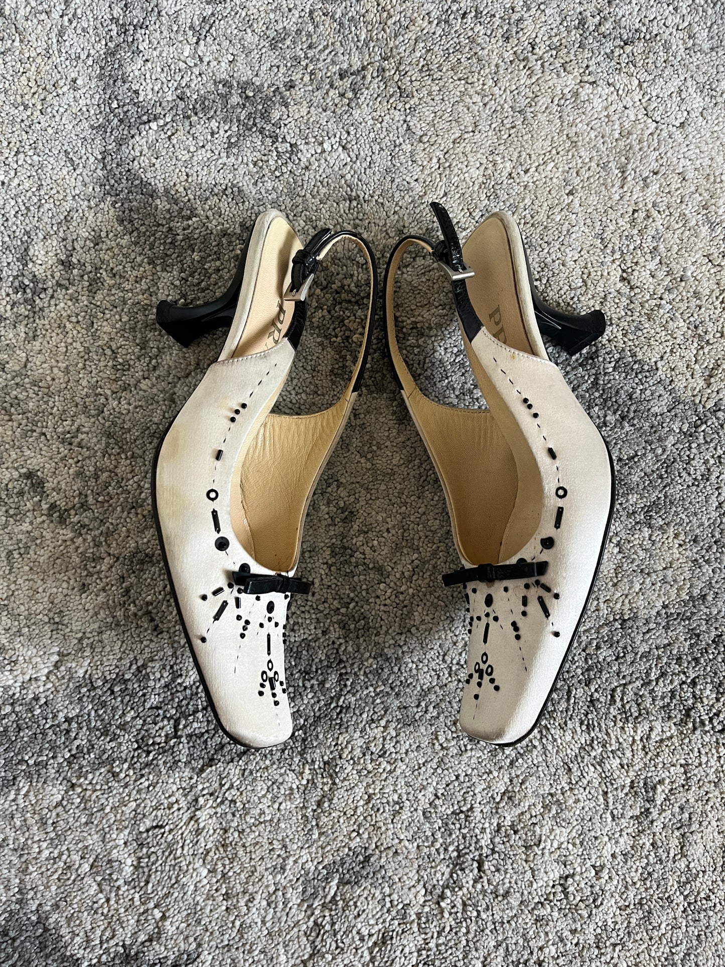 Prada 1990's silk & pearls heels