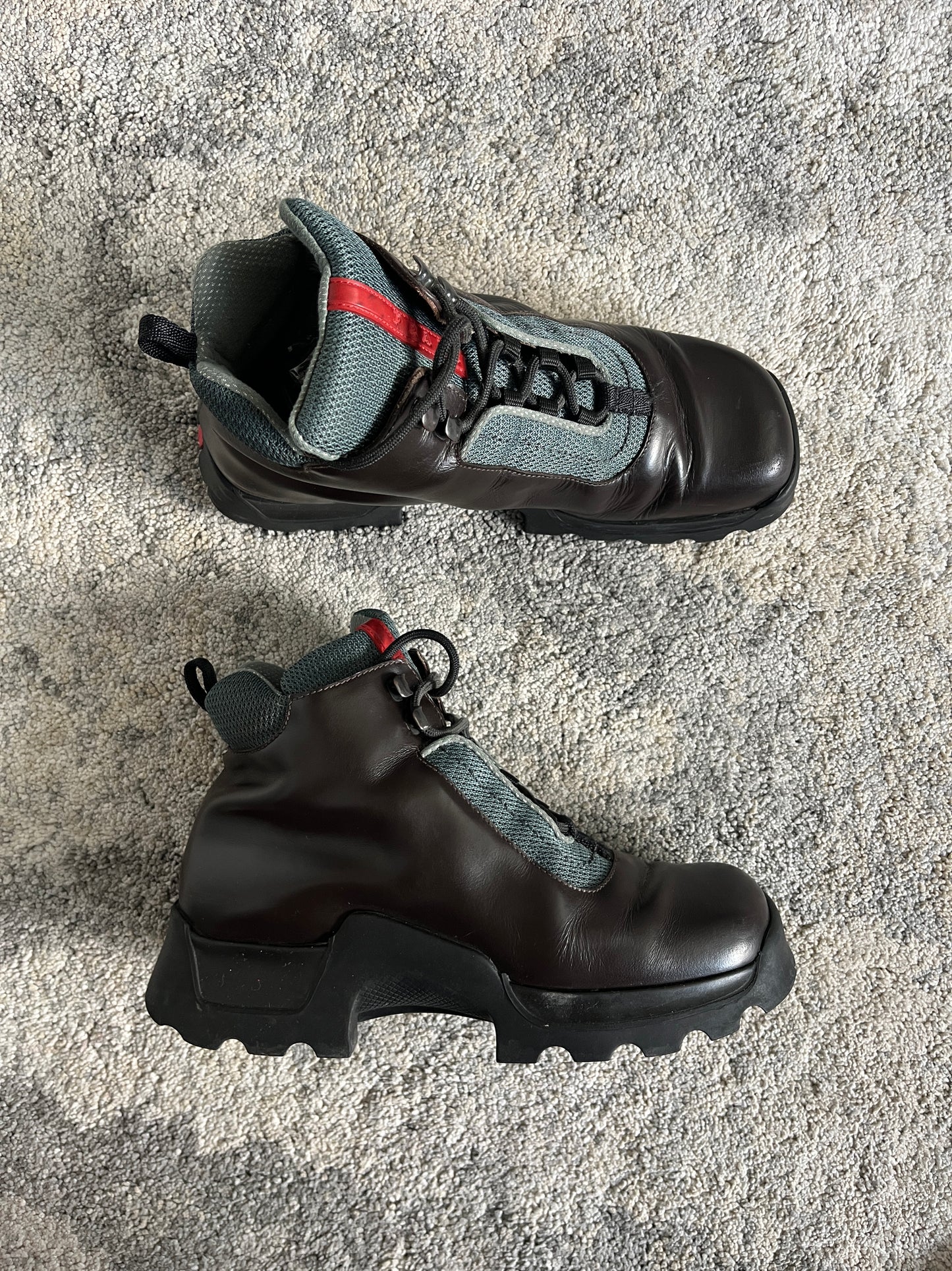 Prada 1990's hiking leather boots with vibram soles