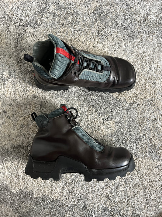 Prada 1990's hiking leather boots with vibram soles