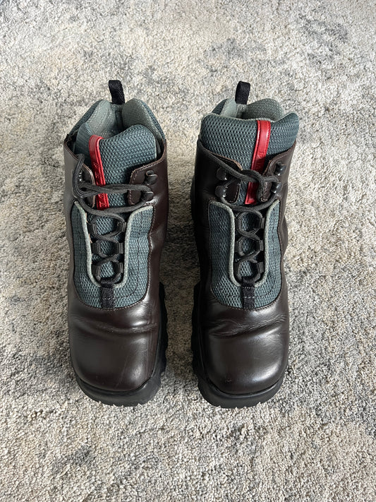 Prada 1990's hiking leather boots with vibram soles
