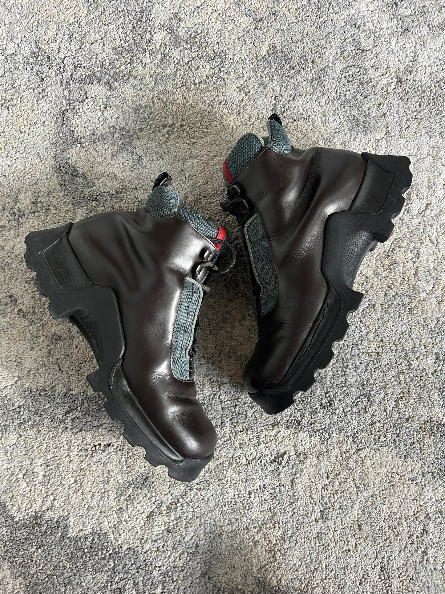 Prada 1990's hiking leather boots with vibram soles