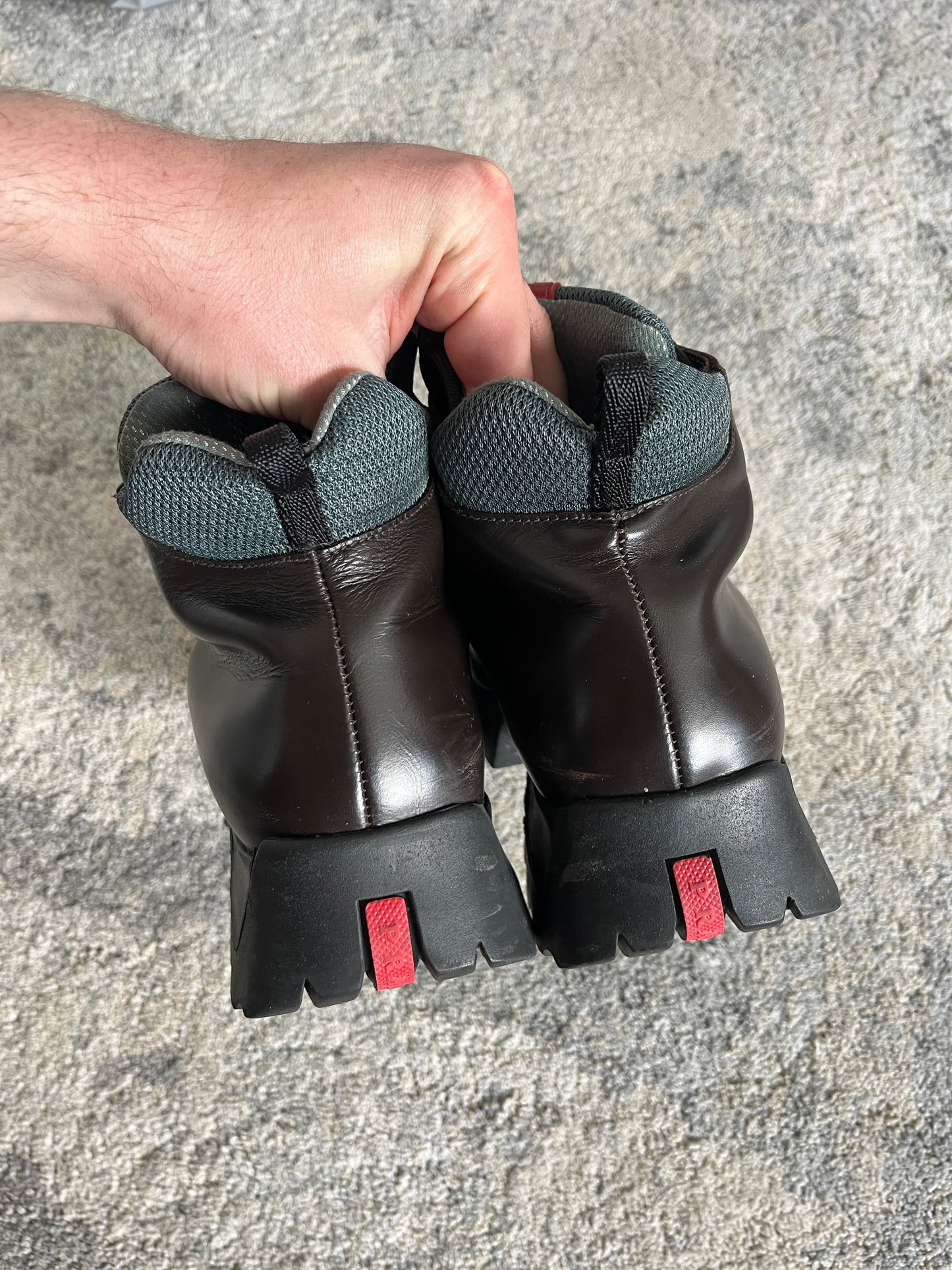 Prada 1990's hiking leather boots with vibram soles