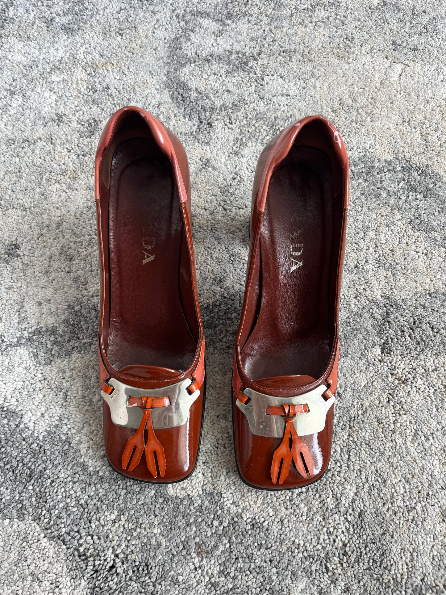 Prada FW1999 patent leather plate heels