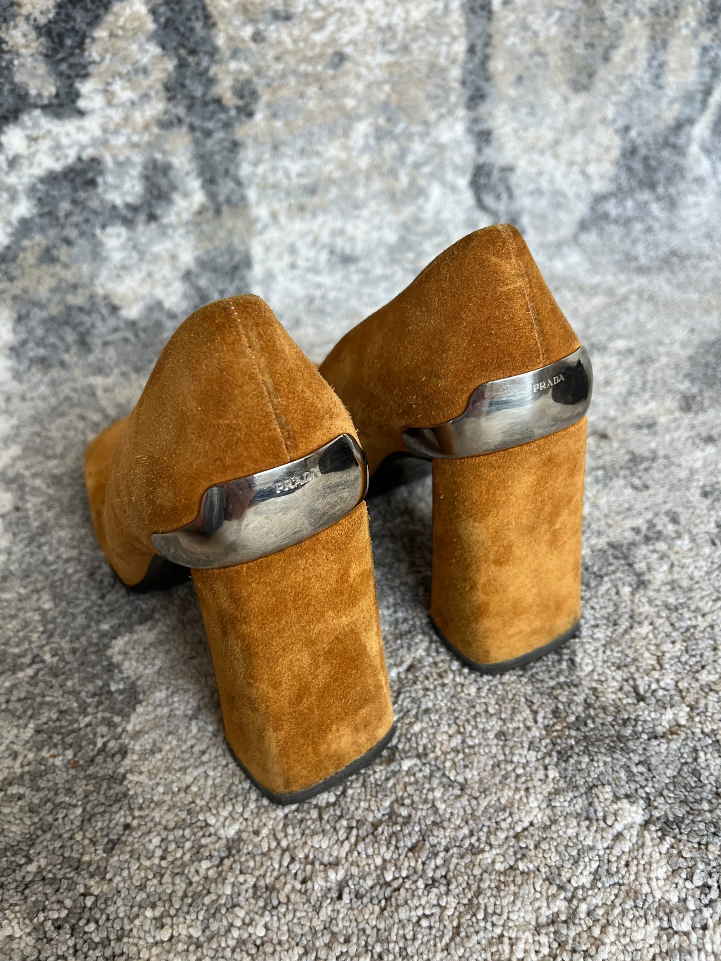 Prada FW1999 suede metalic heels