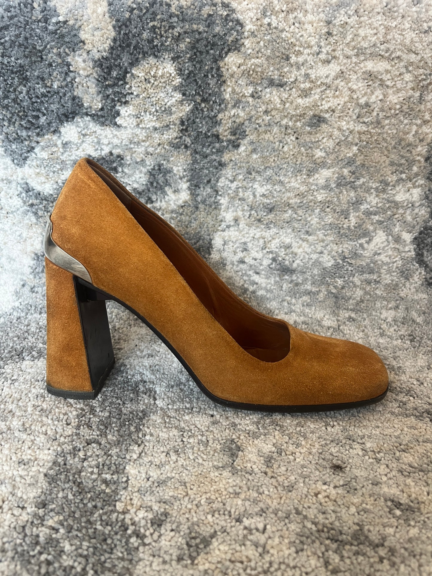 Prada FW1999 suede metalic heels