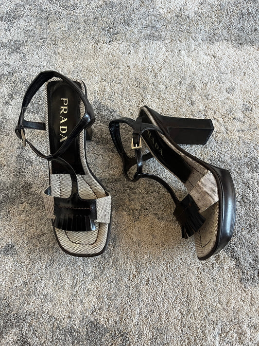 Prada SS1999 heels linen sandals