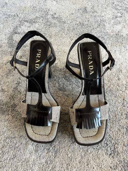 Prada SS1999 heels linen sandals