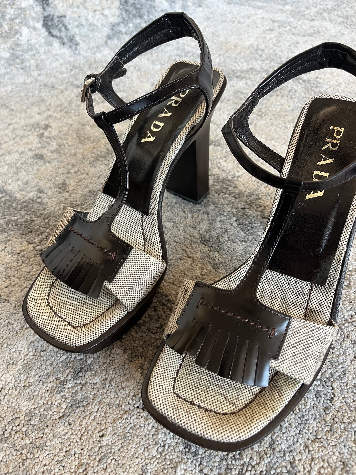 Prada SS1999 heels linen sandals