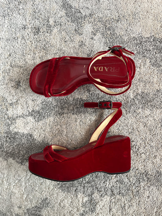 Prada SS1997 velvet platform sandals