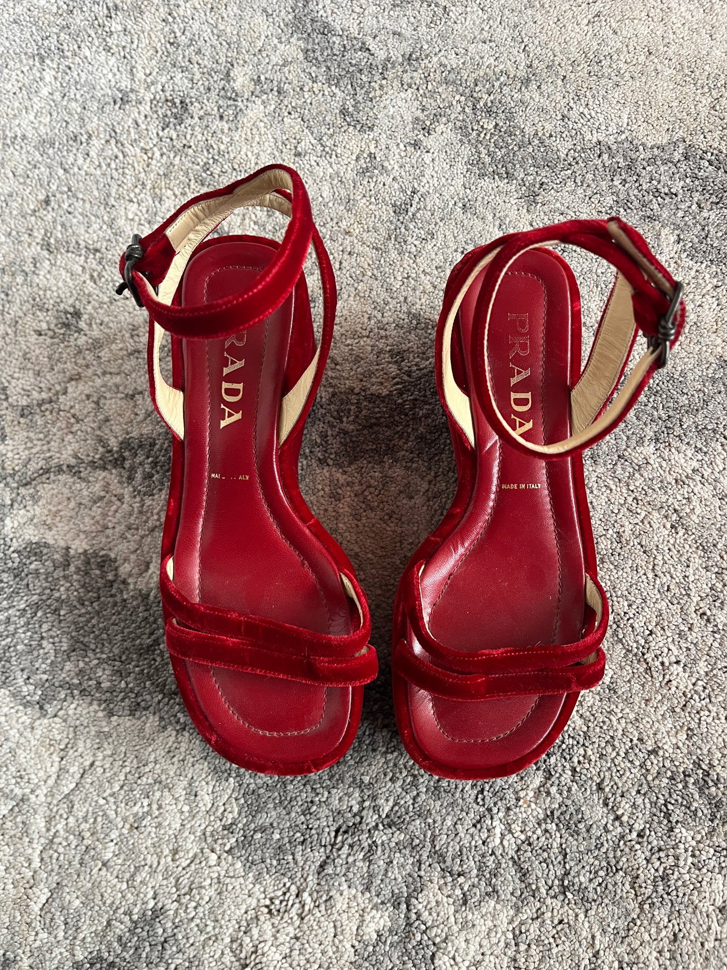 Prada SS1997 velvet platform sandals