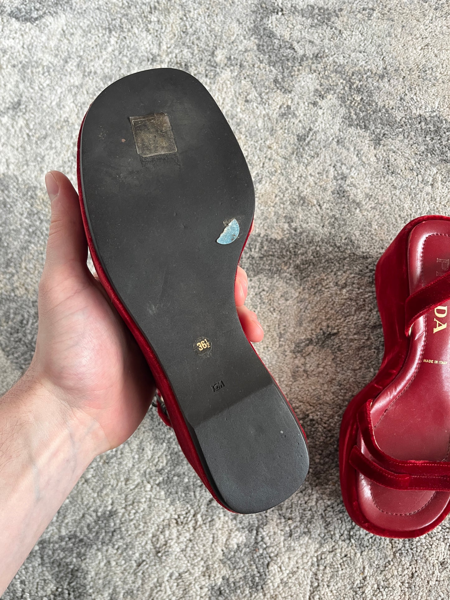Prada SS1997 velvet platform sandals