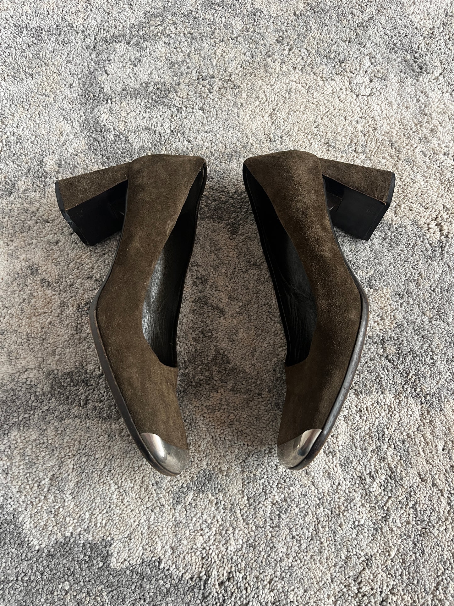 Prada 1999 suede metallic front heels