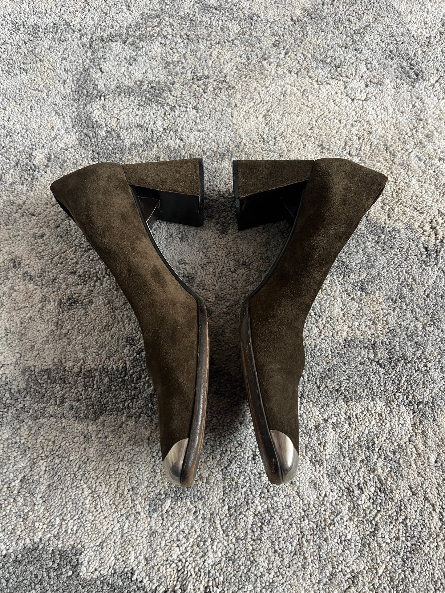 Prada 1999 suede metallic front heels