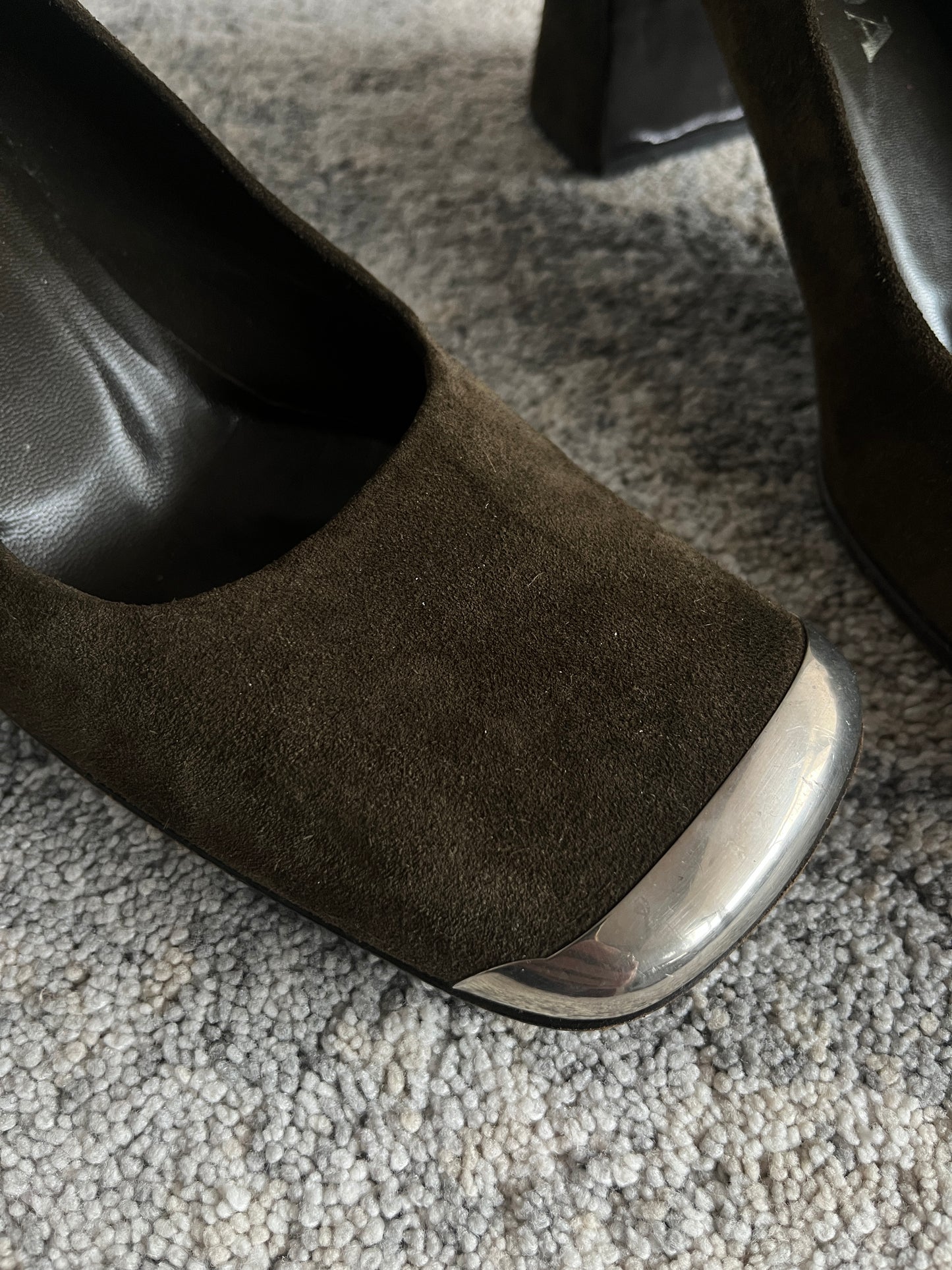 Prada 1999 suede metallic front heels