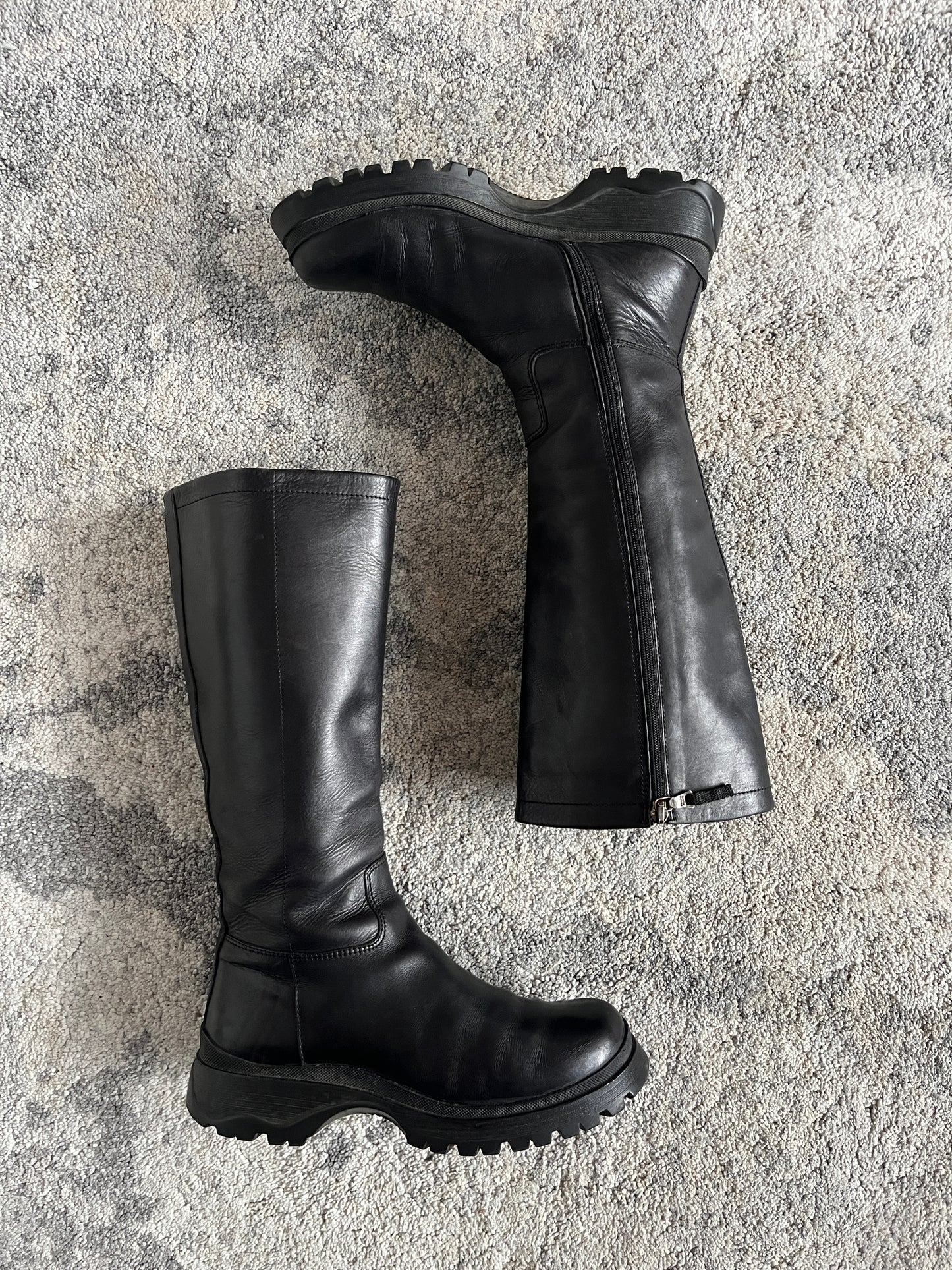 Prada FW2004 leather combats boots