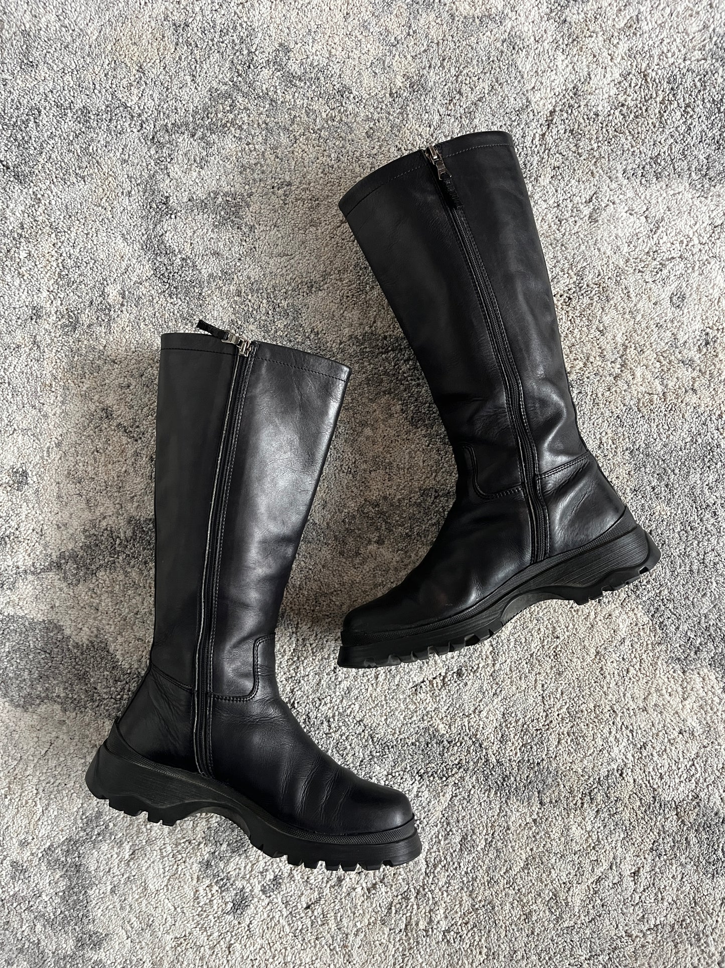 Prada FW2004 leather combats boots