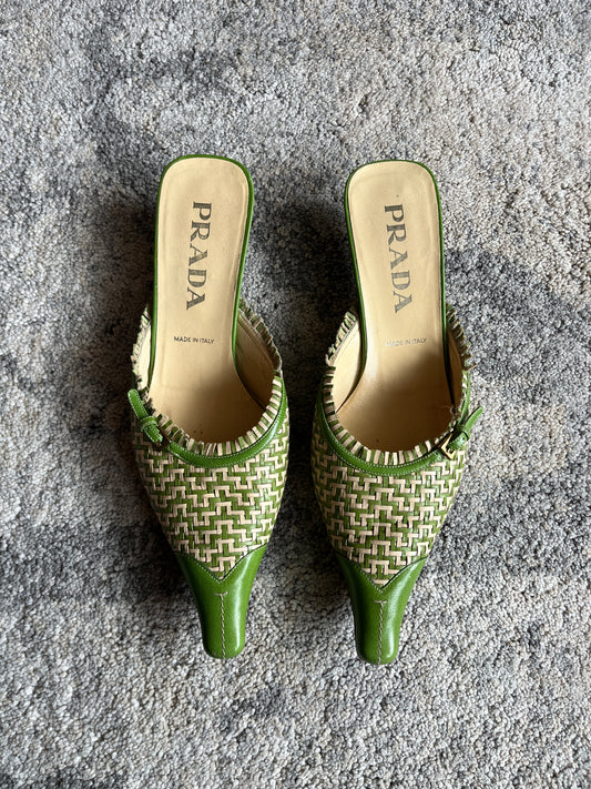 Prada 2000's leather braiding mules