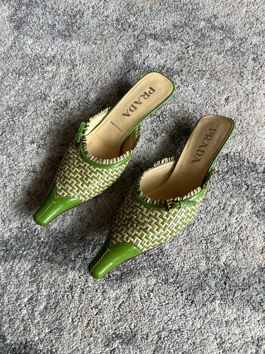Prada 2000's leather braiding mules