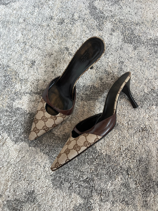 Gucci 2000's monogram & leather mules