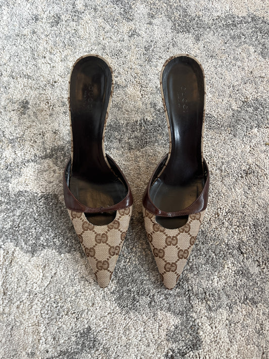 Gucci 2000's monogram & leather mules