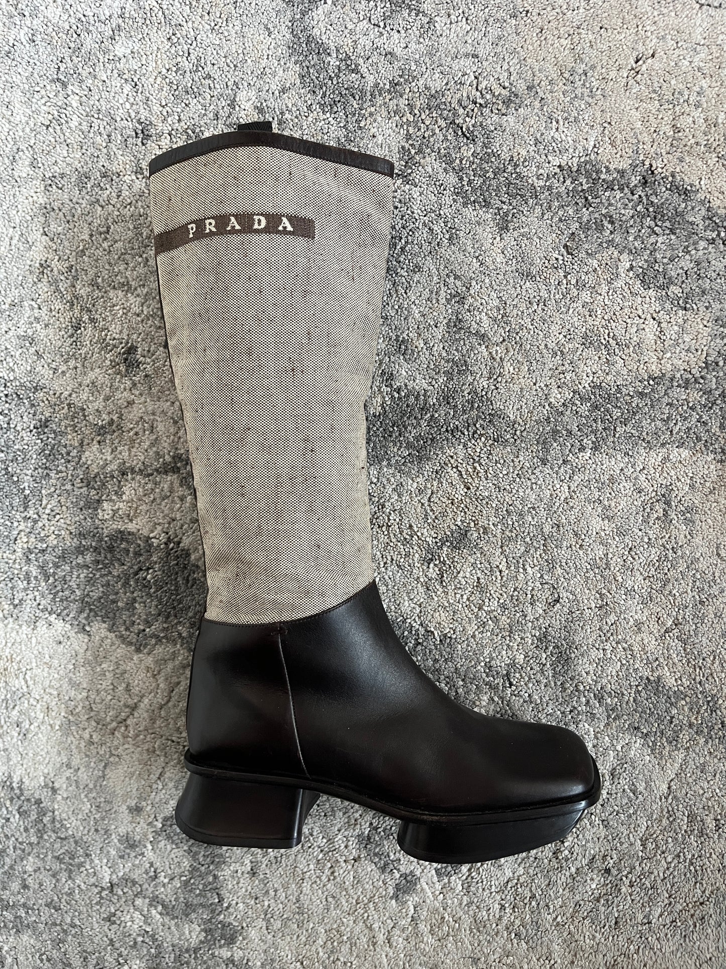 Prada SS1999 linen & leather platefrom boots